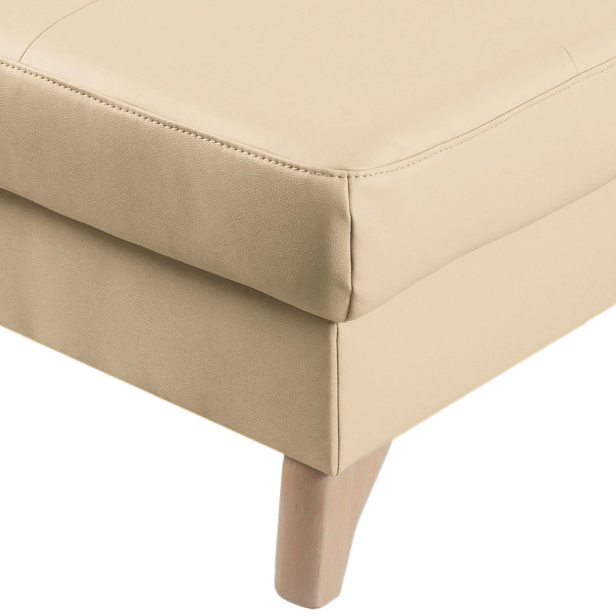HOCKERTextil, Leder Beige  - Beige/Buchefarben, Design, Leder/Holz (70/44/60cm) - Livetastic