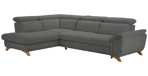 ECKSOFA in Flachgewebe Grau  - Eichefarben/Grau, MODERN, Holz/Textil (212/287cm) - Valnatura