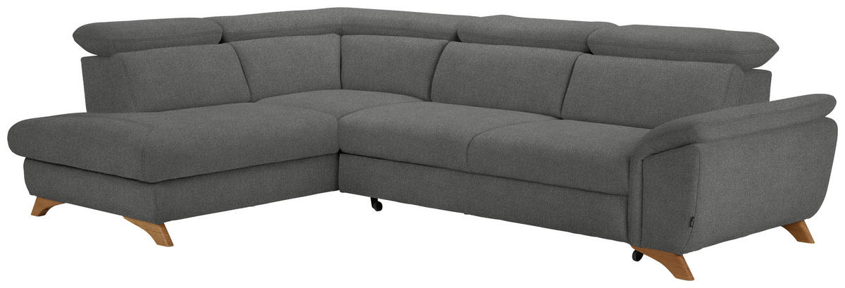 ECKSOFA in Flachgewebe Grau  - Eichefarben/Grau, Modern, Holz/Textil (212/287cm) - Valnatura