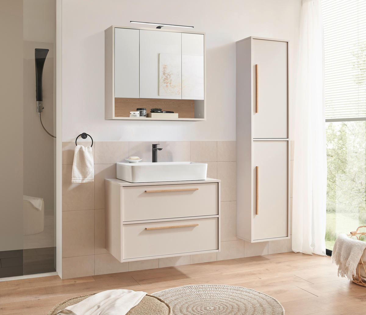 TÜKRÖS SZEKRÉNY 80/72/21 cm  - kasmírszínű, Design, faalapú anyag/üveg (80/72/21cm) - home24