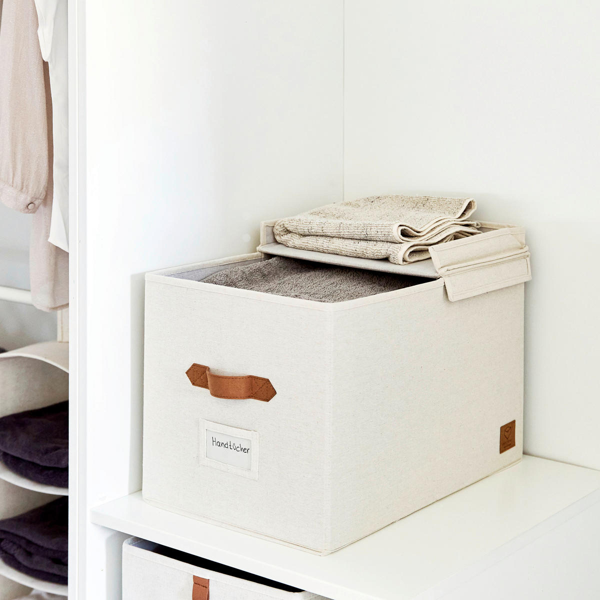 BOX MIT DECKEL Premium  - Beige, Basics, Holzwerkstoff/Textil (50/33/32cm) - Store It