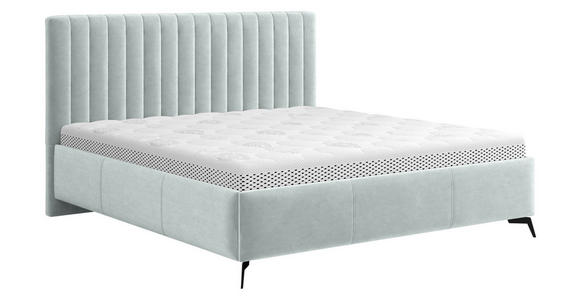 POLSTERBETT gepolstertes Kopfteil, Lattenrost, Bettkasten Blaugrau 180/200 cm  - Blaugrau/Schwarz, KONVENTIONELL, Holz/Textil (180/200cm) - Hom`in