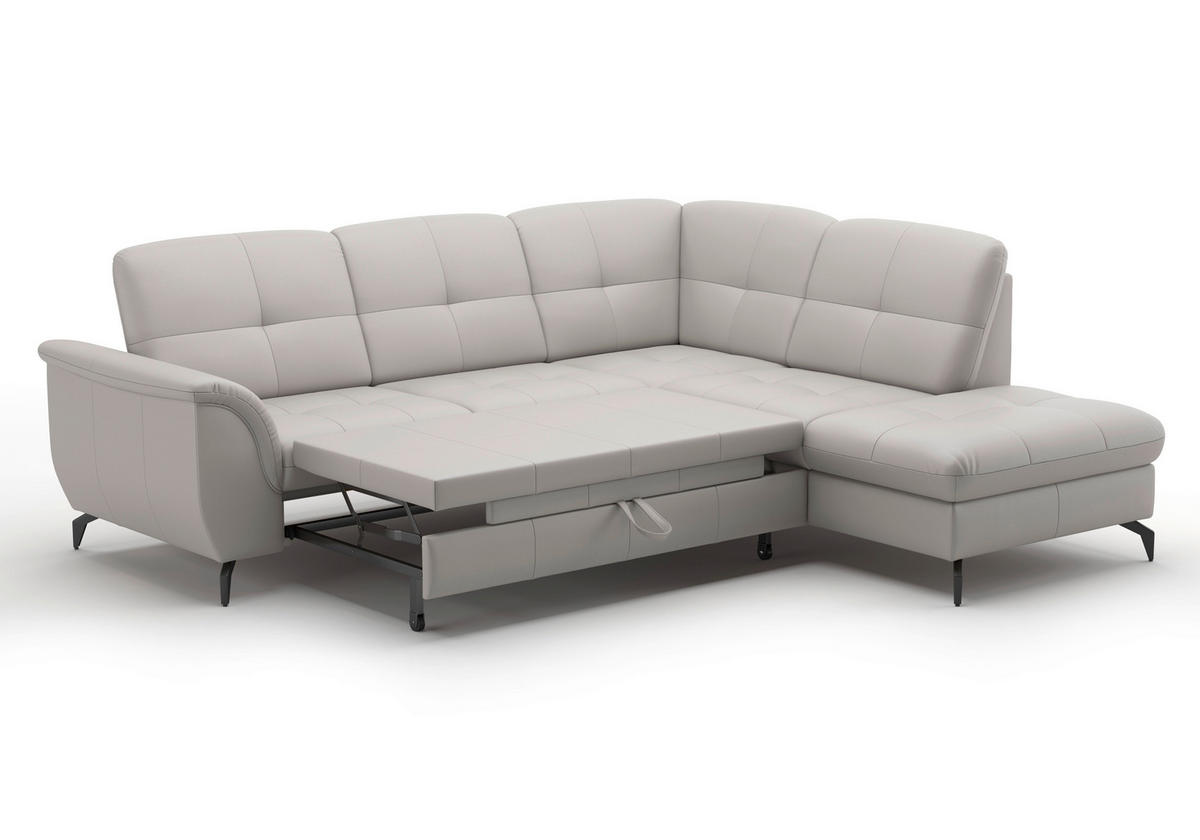 ECKSOFA ZORA E Hellgrau Echtleder  - Hellgrau/Schwarz, MODERN, Leder/Metall (244/212cm) - Sit & More