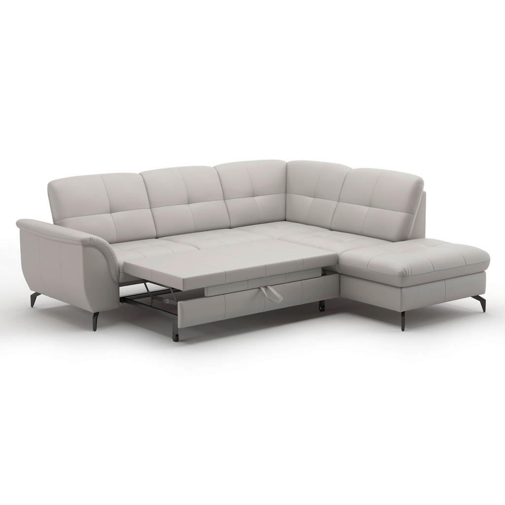 Thumbnail - Sit & More Ecksofa Zora E, Hellgrau, Leder, Echtleder, Nappaleder, 5,5-Sitzer, Ottomane rechts, L-Form, 244x212 cm, DGM-...