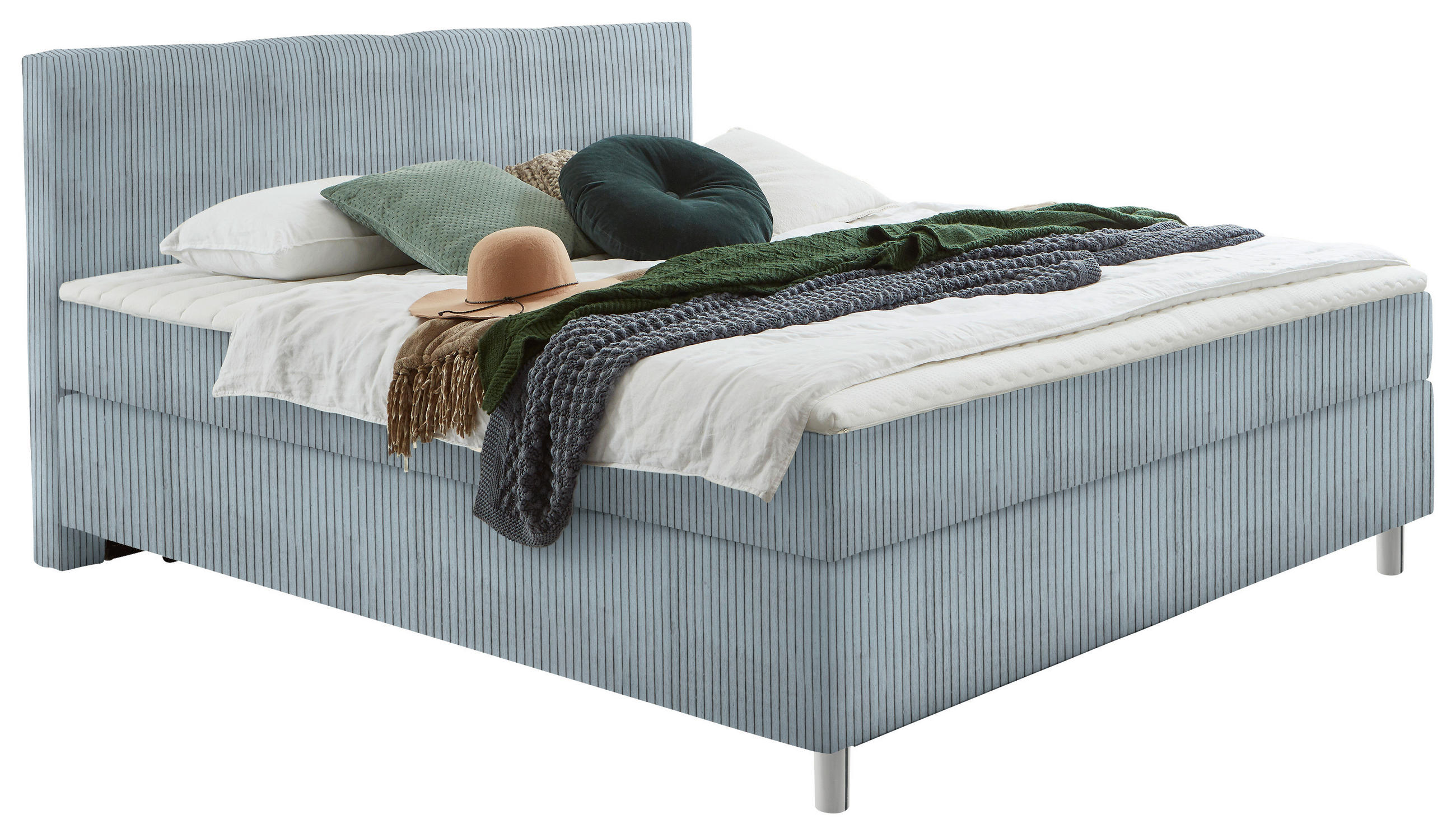 BOXSPRINGBETT 140/200 cm  in Hellblau  - Chromfarben/Hellblau, Konventionell, Kunststoff/Textil (140/200cm) - Hom`in