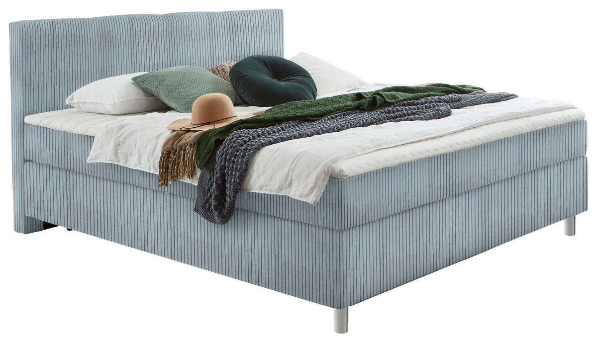BOXSPRINGBETT 140/200 cm  in Hellblau  - Chromfarben/Hellblau, Konventionell, Kunststoff/Textil (140/200cm) - Hom`in