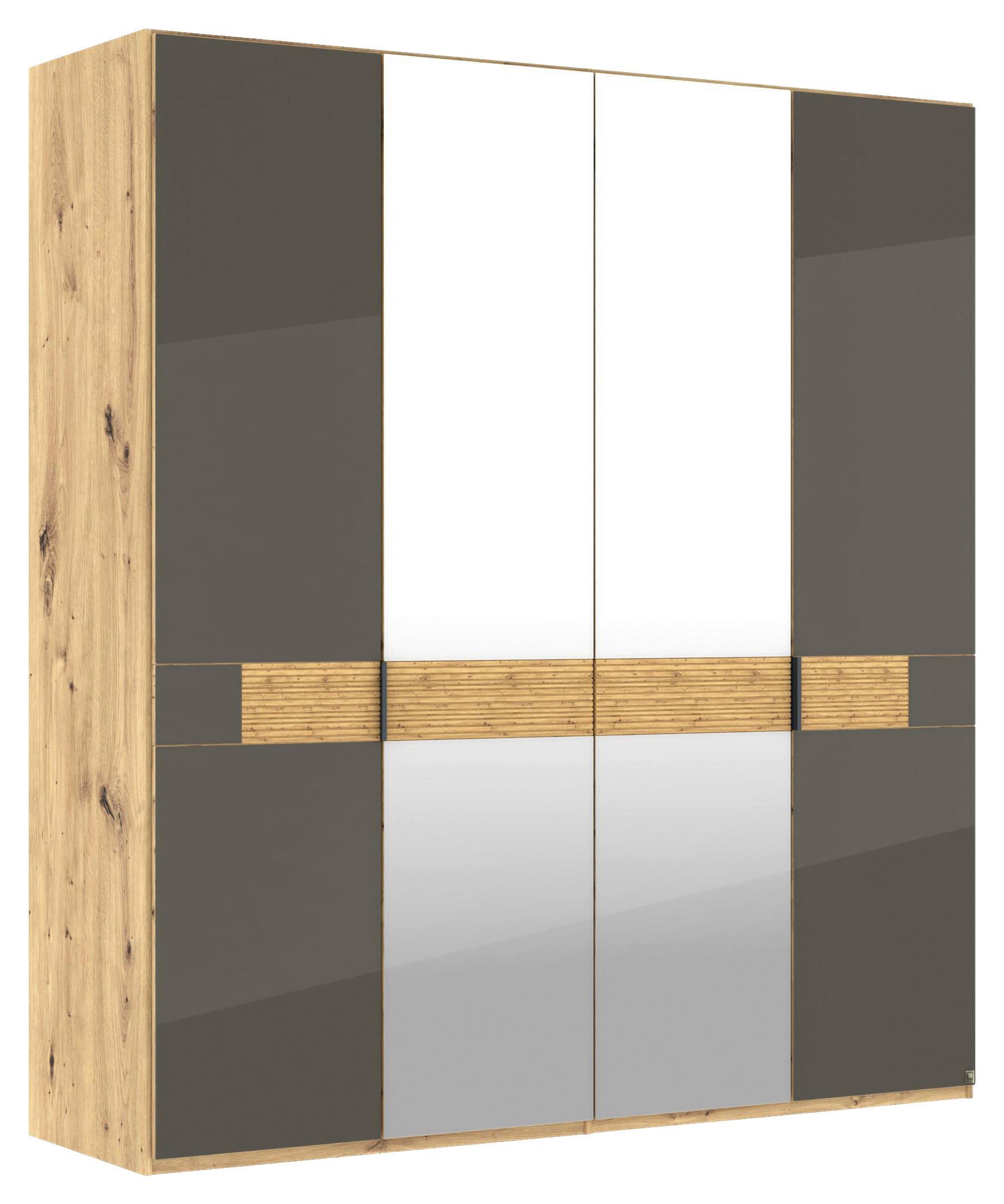 DREHTÜRENSCHRANK 200/216/58 cm,  in Braun, Eichefarben, 4 Tür(en)  - Schieferfarben/Eichefarben, Design, Glas/Holz (200/216/58cm) - Musterring