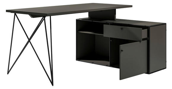 ECKSCHREIBTISCH 160/115/75 cm in Anthrazit, Schwarz - Anthrazit/Schwarz, Design, Holzwerkstoff/Metall (160/115/75cm) - Novel