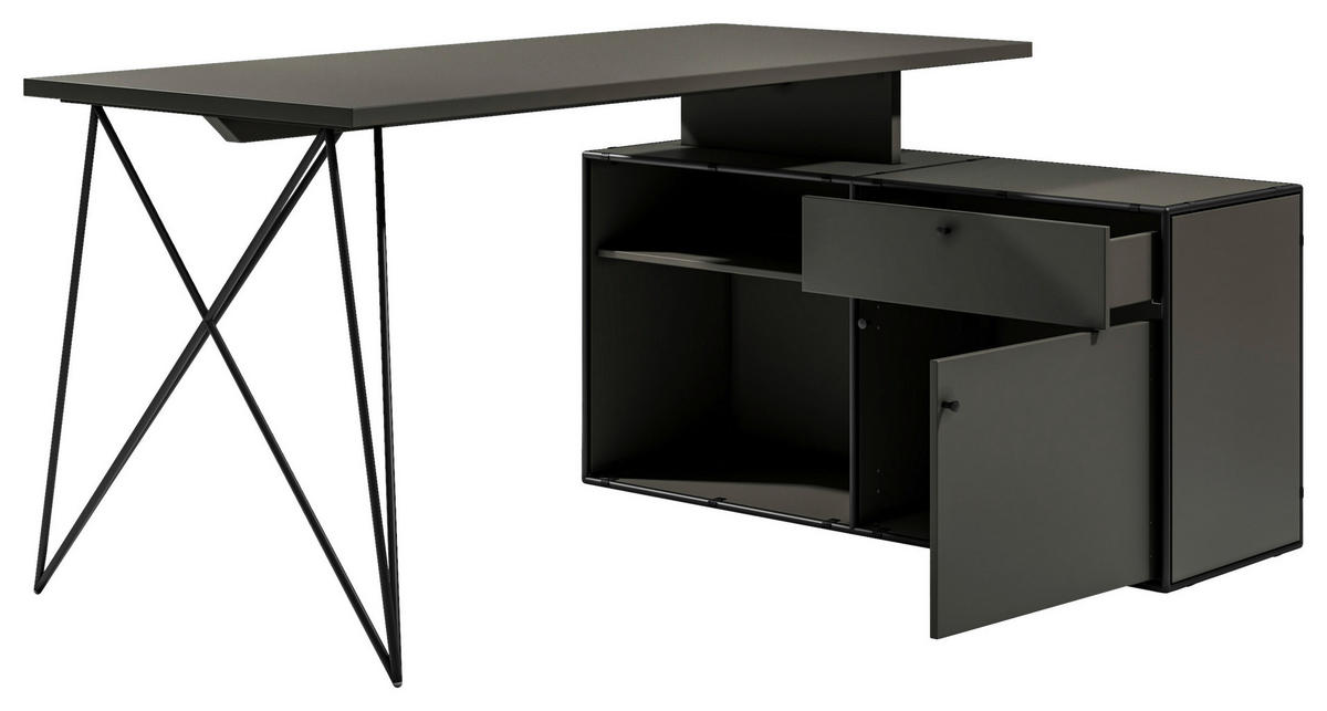 ECKSCHREIBTISCH 160/115/75 cm  in Anthrazit, Schwarz  - Anthrazit/Schwarz, Design, Holzwerkstoff/Metall (160/115/75cm) - Novel