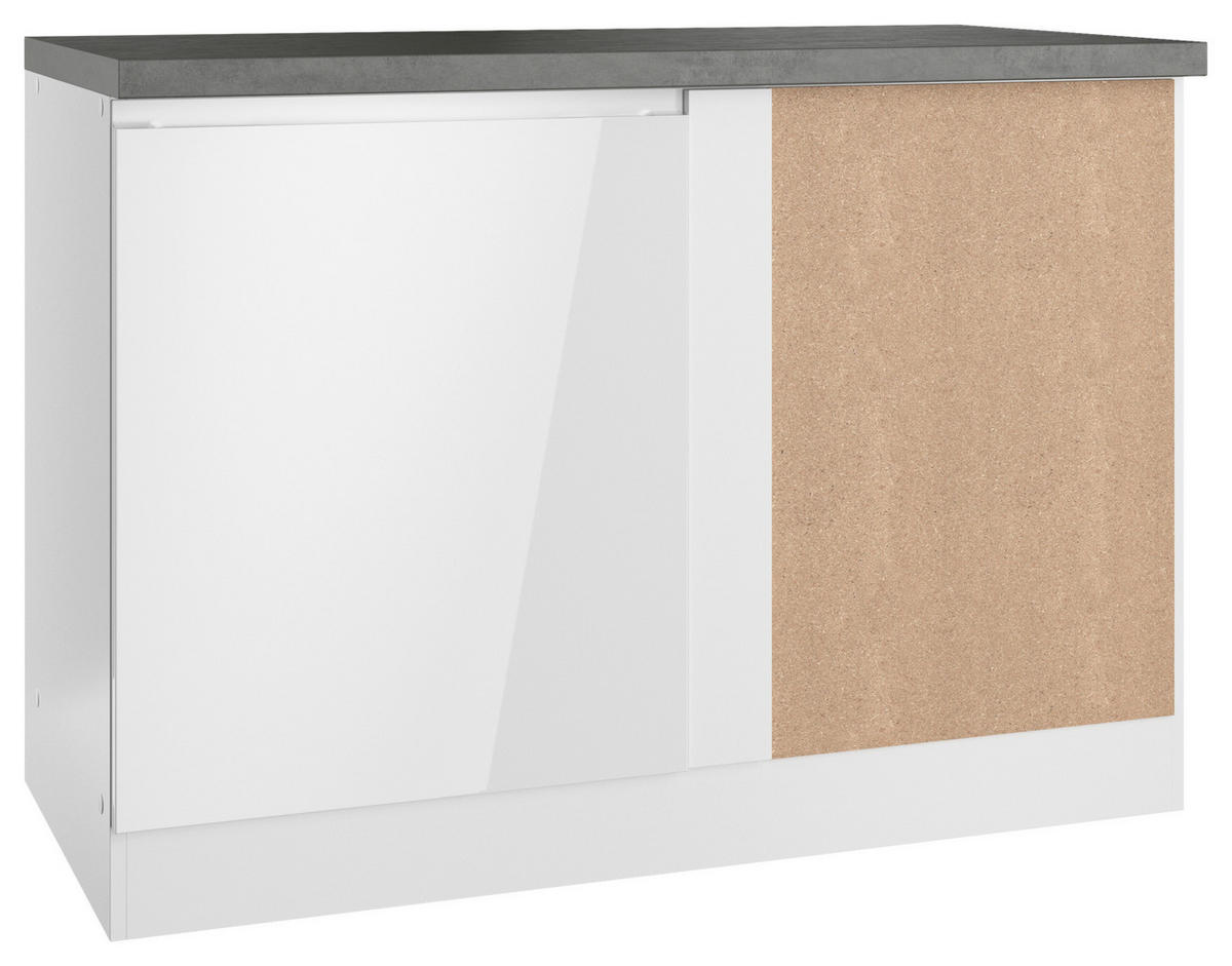 ECKUNTERSCHRANK 120/86/60 cm  in Weiß, Grau, Weiß Hochglanz  - Weiß Hochglanz/Weiß, LIFESTYLE, Holzwerkstoff (120/86/60cm) - Held