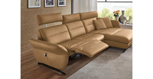 ECKSOFA in Echtleder Honig 300/157 cm - Schwarz/Honig, Design, Leder/Metall (300/157cm) - Dieter Knoll