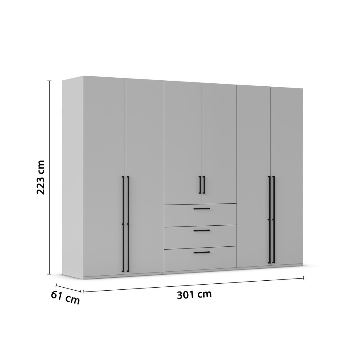 DREHTÜRENSCHRANK 301/223/61 cm,  in Graphitfarben, 6-türig  - Schwarz/Graphitfarben, Basics, Holzwerkstoff/Metall (301/223/61cm) - Novel