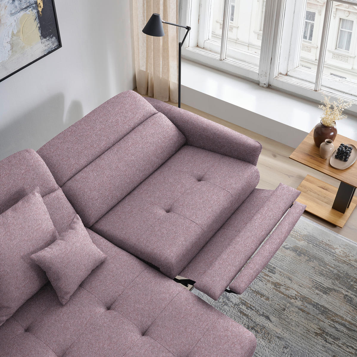 ECKSOFA Flachgewebe Altrosa  - Schwarz/Altrosa, Design, Textil/Metall (175/246cm) - Celina