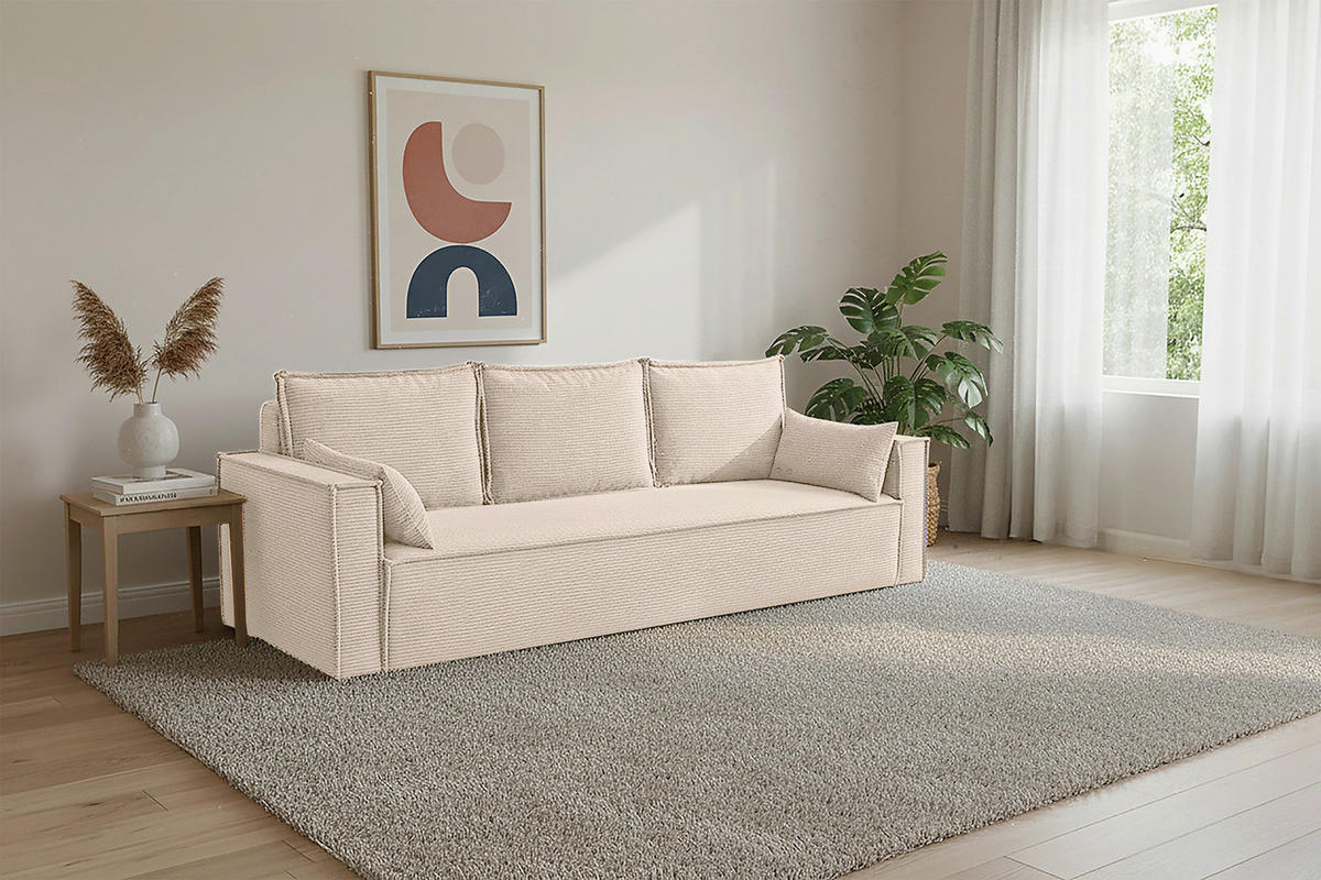 SCHLAFSOFA  mit Rücken echt, Armteil links, Armteil rechts Cord Beige  - Beige/Schwarz, Design, Textil (232/85/92cm) - Xora