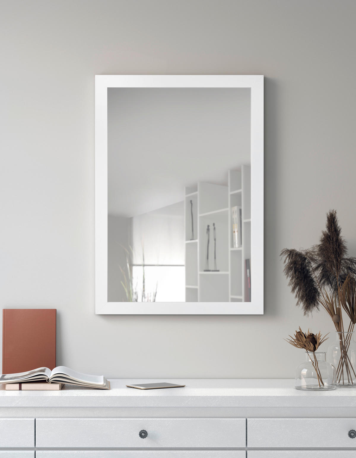 WANDSPIEGEL 48/68/2 cm    in rechteckig  - Weiß, Trend, Glas/Holzwerkstoff (48/68/2cm) - Boxxx