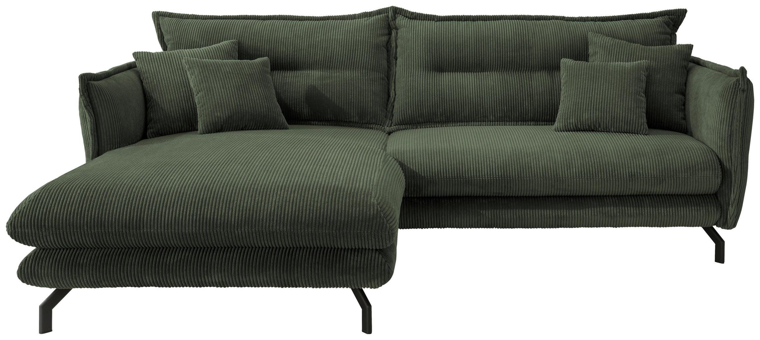 ECKSOFA Grün Cord  - Schwarz/Grün, MODERN, Textil/Metall (180/255cm) - Livetastic