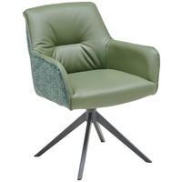 STOL MED ARMSTÖD järn vävt tyg äkta läder pigmenterad  - grön/svart, Design, metall/läder (61/64/84,5cm) - Valdera