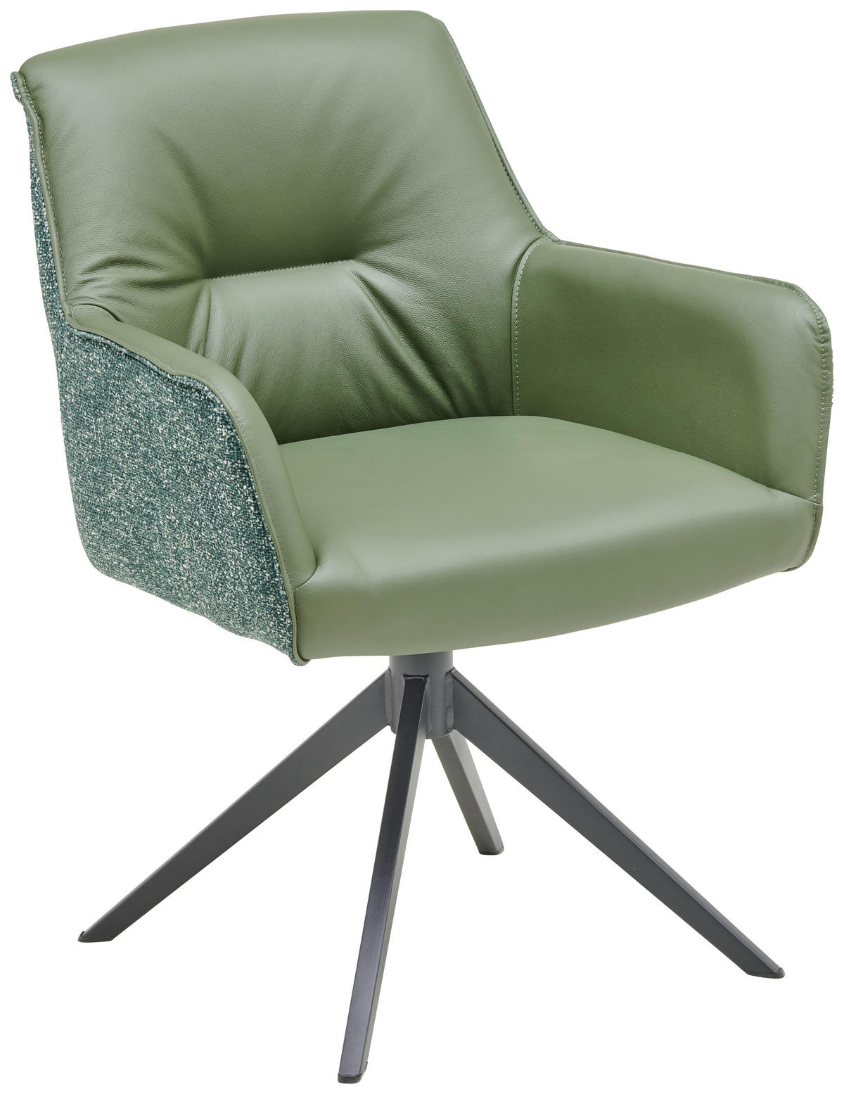 STOL MED ARMSTÖD järn vävt tyg äkta läder pigmenterad  - grön/svart, Design, metall/läder (61/64/84,5cm) - Valdera