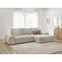 ECKSCHLAFSOFA EVEREST  mit Rücken echt, Armteil links, Armteil rechts Struktur Beige  - Beige/Schwarz, MODERN, Kunststoff/Textil (318/180cm) - Livetastic