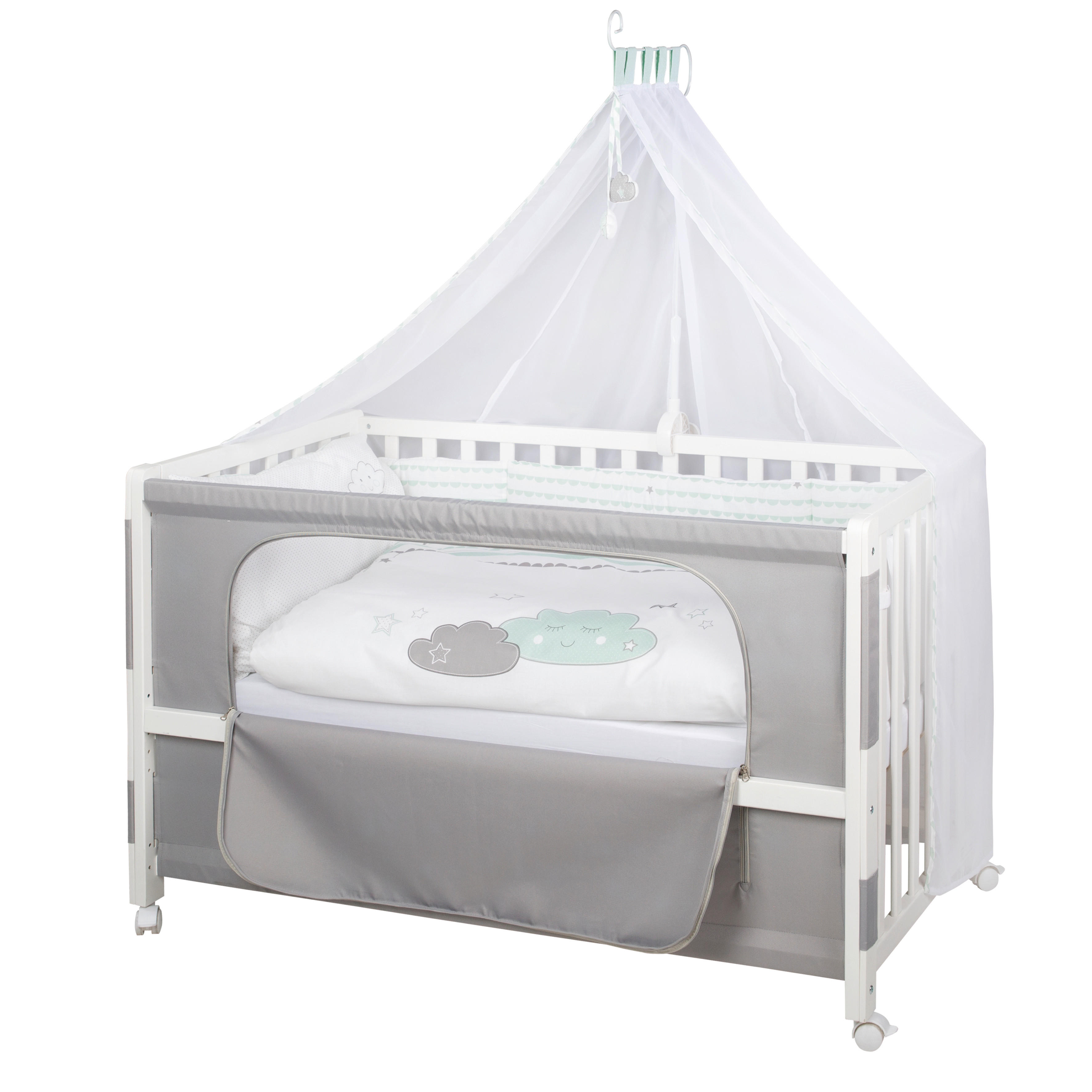 GITTERBETT-KOMPLETTSET Room Bed Happy Cloud   60/120 cm  - Weiß/Hellgrün, Basics, Holz/Textil (60/120cm) - Roba