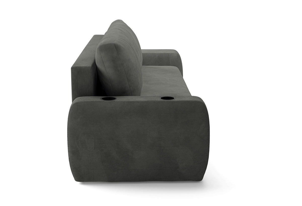 SCHLAFSOFA INES in Plüsch Grau  - Schwarz/Grau, Design, Kunststoff/Textil (258/98/95cm) - Livetastic