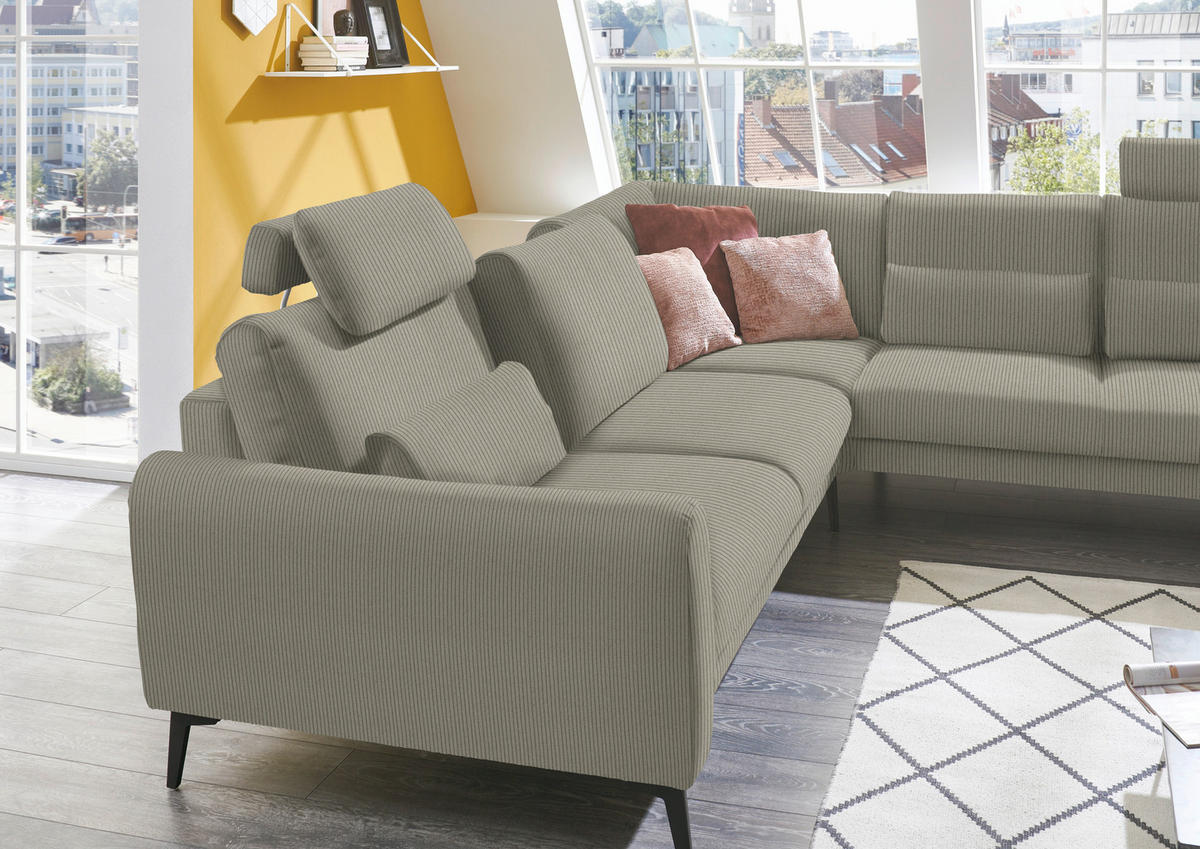 ECKSOFA in Velours, Feincord Taupe  - Taupe/Schwarz, Design, Textil/Metall (280/254cm) - Beldomo Style