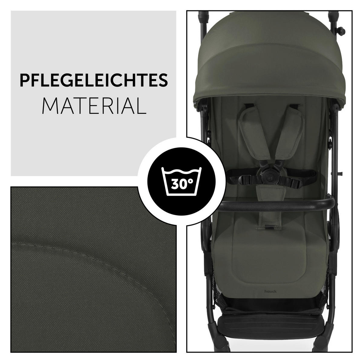 BUGGY Travel N Care  - Schwarz/Olivgrün, Basics, Metall (86/50/104cm) - Hauck