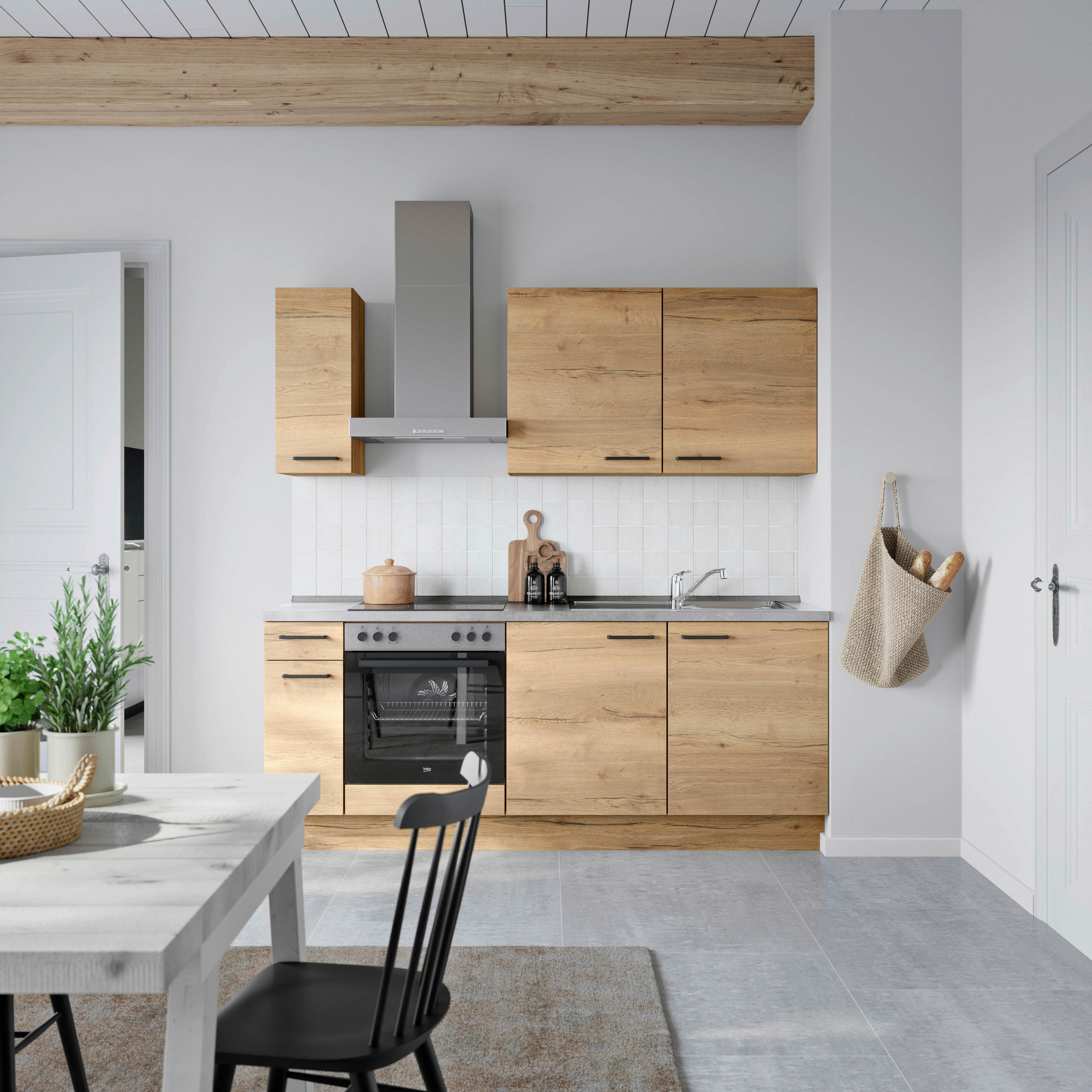 KÜCHENLEERBLOCK 210 cm in Eichefarben, Schieferfarben - Schieferfarben/Eichefarben, MODERN, Holzwerkstoff/Metall (210cm) - Nobilia