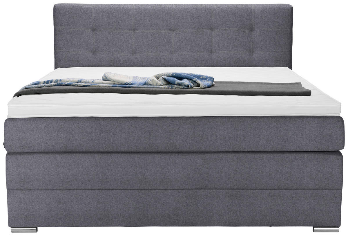 BOXSPRINGBETT 140/200 cm,  in Blau, Grau, Matratze, Bettkasten, Topper, H3 = fest  - Blau/Silberfarben, KONVENTIONELL, Holz/Holzwerkstoff (140/200cm) - Moderano