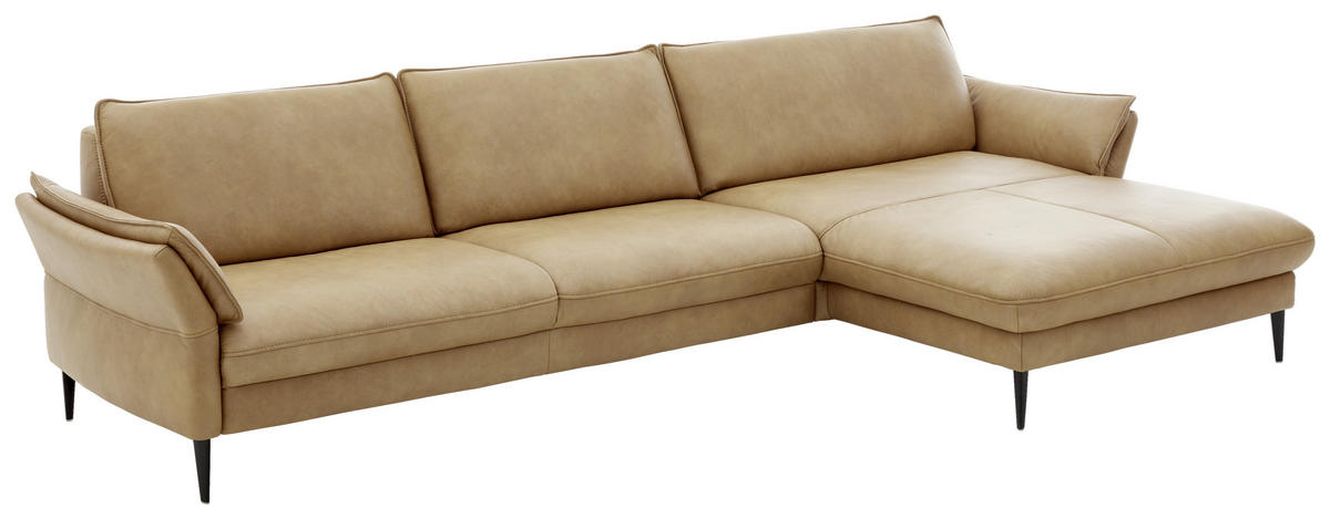 ECKSOFA in Echtleder Dunkelgelb  - Dunkelgelb/Schwarz, Design, Leder/Metall (334/172cm) - Valdera