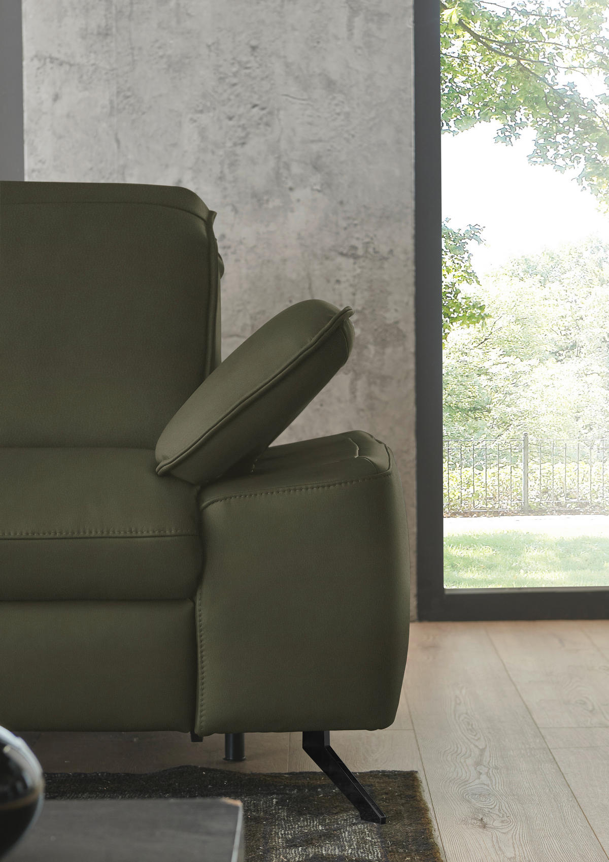 ECKSOFA  Echtleder Graugrün  - Schwarz/Graugrün, Design, Leder/Metall (169/307cm) - Beldomo Premium