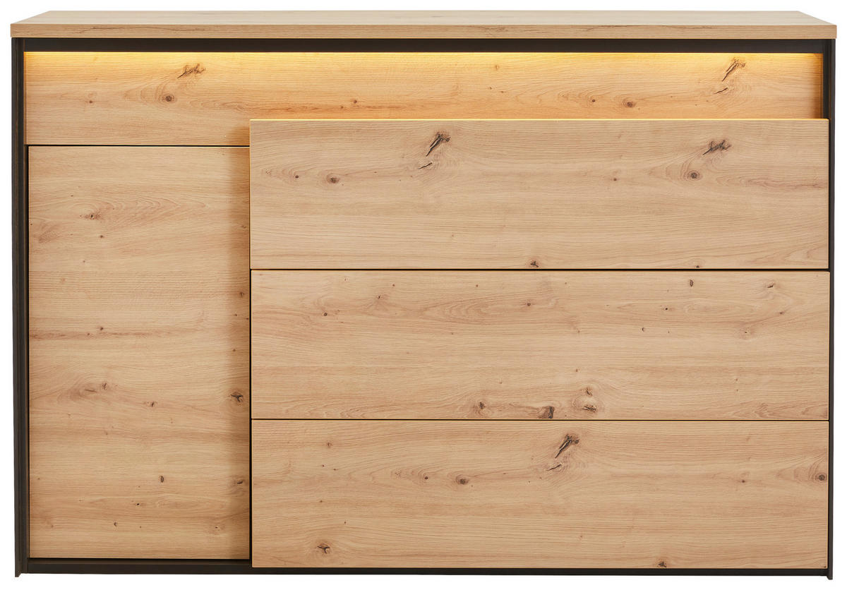 SIDEBOARD WOHNZIMMER  in 130/90/41 cm  - Schwarz/Eiche Artisan, Design, Holzwerkstoff/Kunststoff (130/90/41cm) - Hom`in
