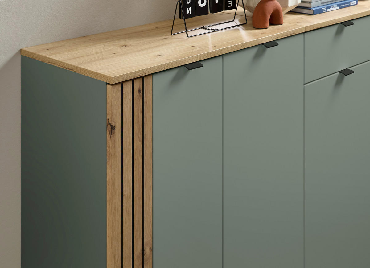 HIGHBOARD  75/127/38 cm  - Schilfgrün/Schwarz, KONVENTIONELL, Holzwerkstoff/Metall (75/127/38cm) - Voleo