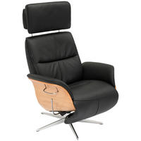 FÅTÖLJ i trä, läder svart  - kromfärg/svart, Design, metall/läder (80/104-113/76cm) - Welnova