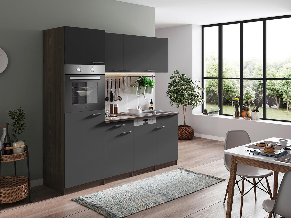 MODULKÖK 205 cm   i grå  - aluminiumfärg/grå, Basics, trämaterial/plast (205cm) - Respekta