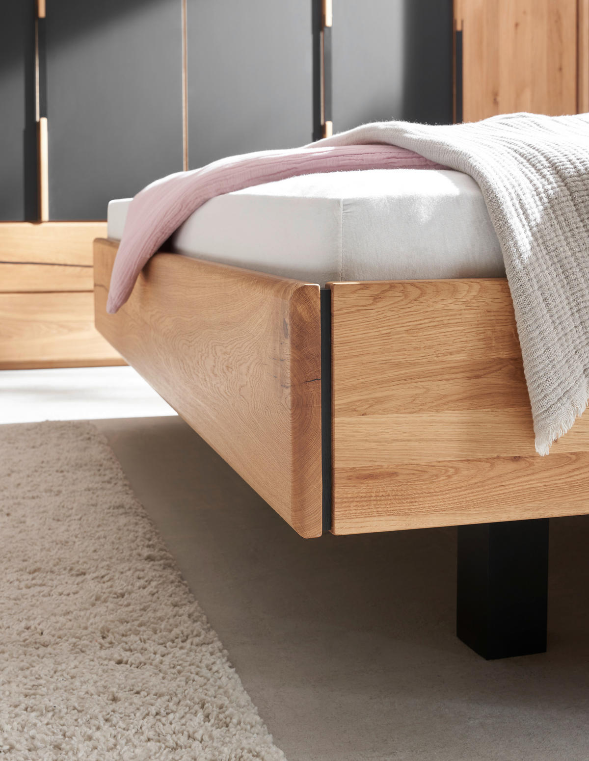 BETTANLAGE 180/200 cm  in Anthrazit, Wildeiche  - Wildeiche/Anthrazit, Natur, Holz (180/200cm) - Valnatura