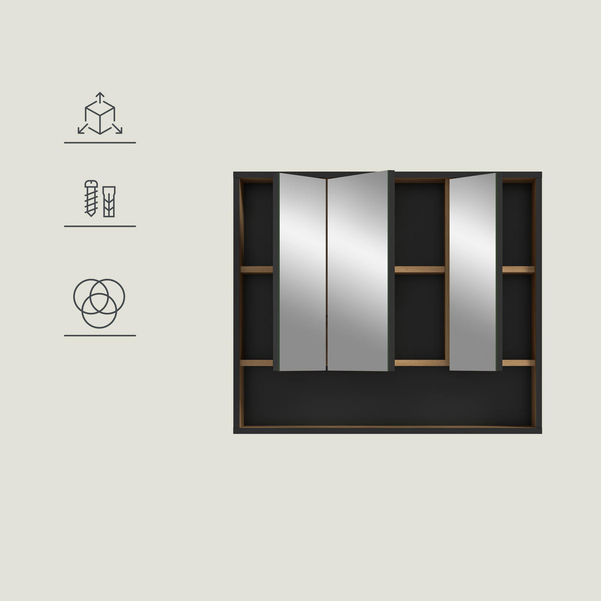 SPEGELSKÅP  - ek Artisan, Trend, trämaterial/glas (80/68/19cm) - MID.YOU