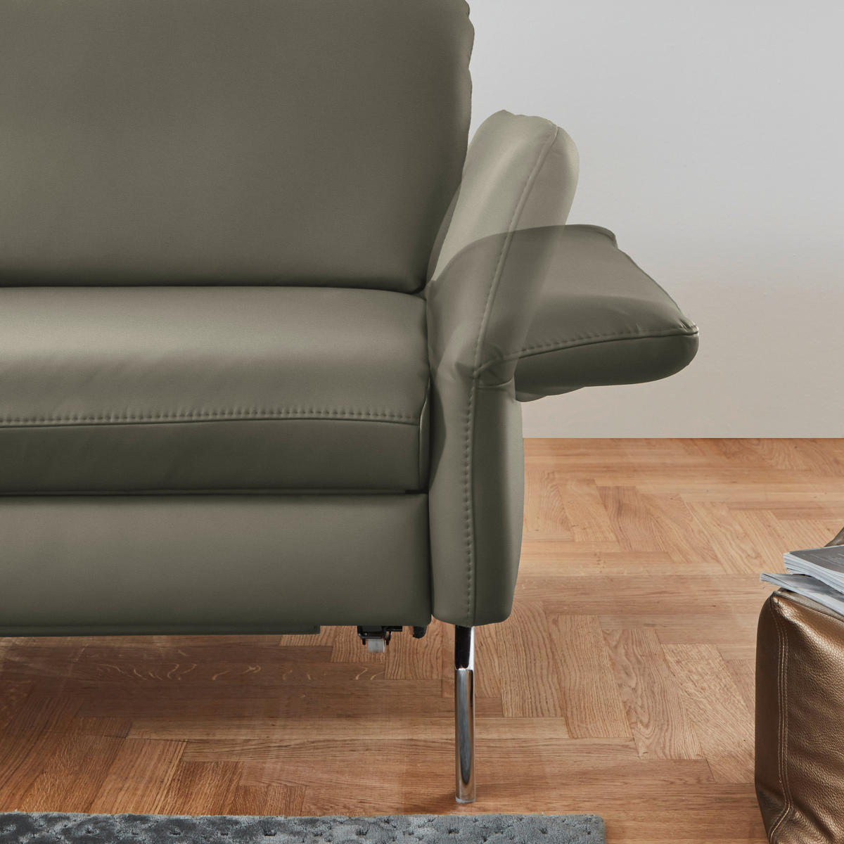 ECKSOFA in Echtleder Hellgrau  220/284 cm  - Hellgrau/Alufarben, KONVENTIONELL, Leder/Metall (220/284cm) - Beldomo Premium