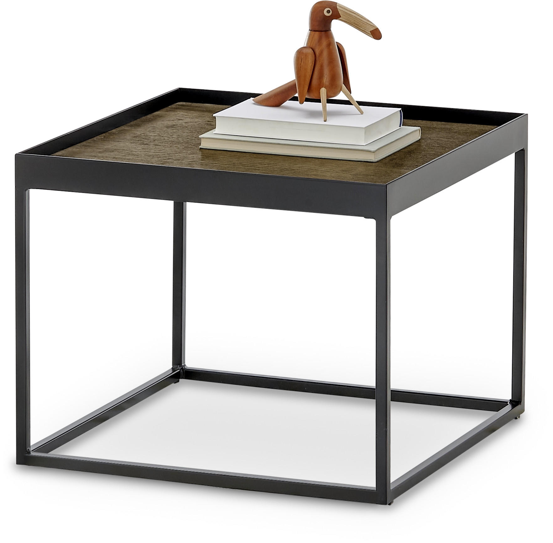 COUCHTISCH Eiche massiv 38/38/54 cm quadratisch Schwarz, Eiche dunkel  - Eiche dunkel/Schwarz, Natur, Holz/Metall (38/38/54cm) - SetOne by Musterring
