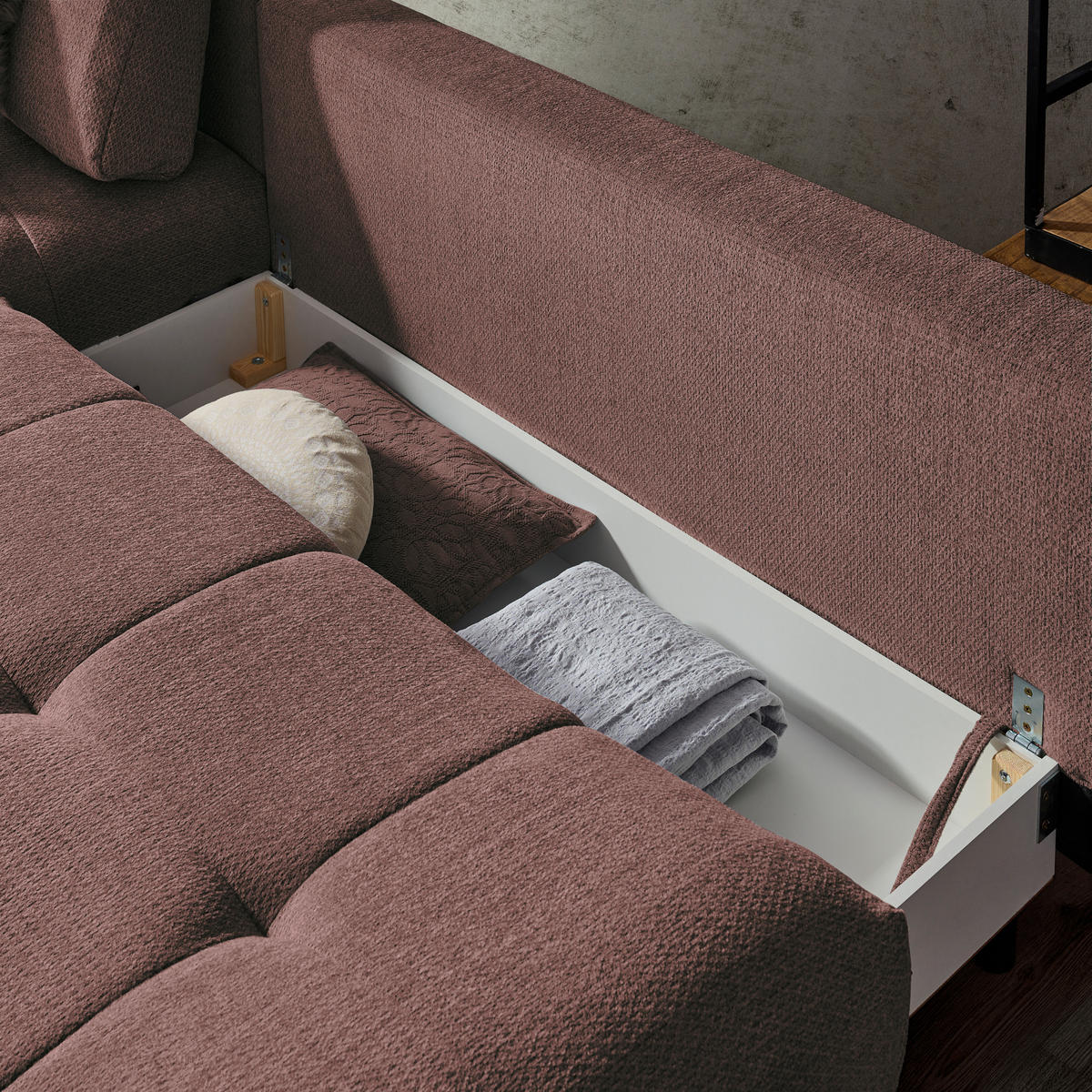 ECKSOFA in Chenille Braun  - Schwarz/Braun, Modern, Textil/Metall (182/290cm) - Hom`in
