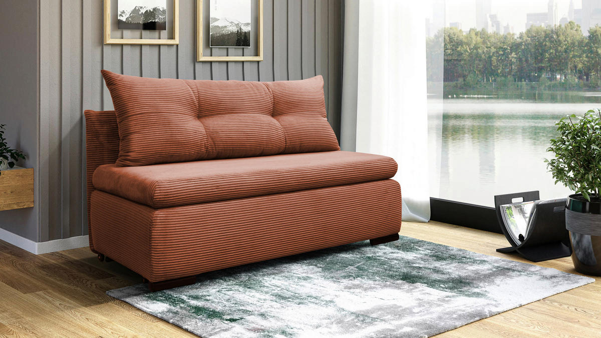 SCHLAFSOFA  mit Liegefunktion Cord Koralle  - Koralle/Schwarz, Design, Kunststoff/Textil (154/93/85cm) - MID.YOU