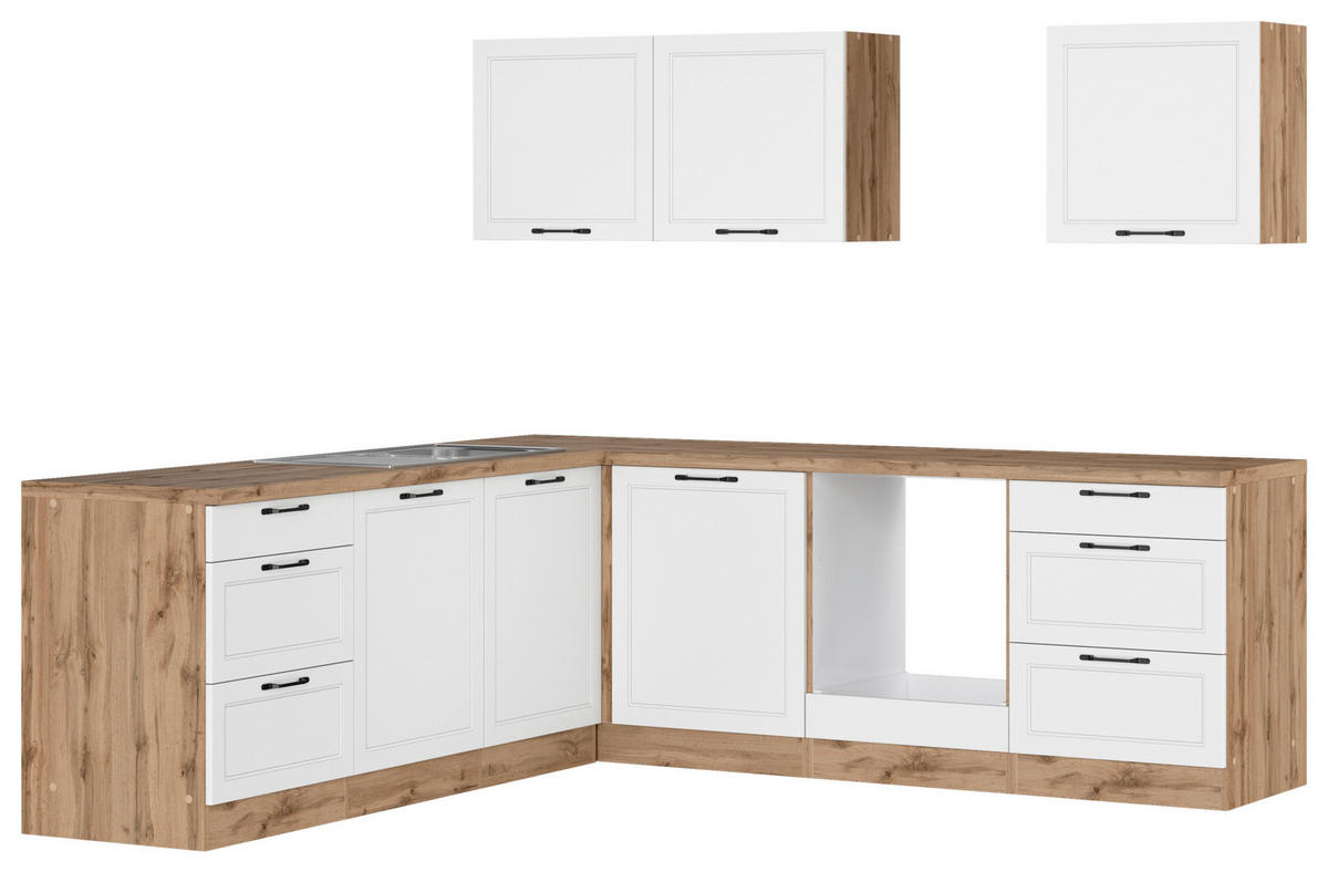 ECKKÜCHE 240/240 cm  in Weiß, Eiche Wotan  - Eiche Wotan/Schwarz, LIFESTYLE, Holzwerkstoff/Metall (240/240cm) - Held