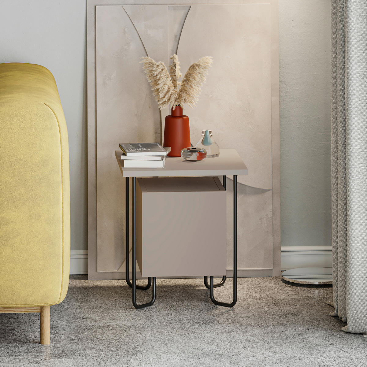 NACHTTISCH 40/45/40 cm  in Beige  - Beige/Schwarz, Design, Holzwerkstoff/Metall (40/45/40cm) - Livetastic