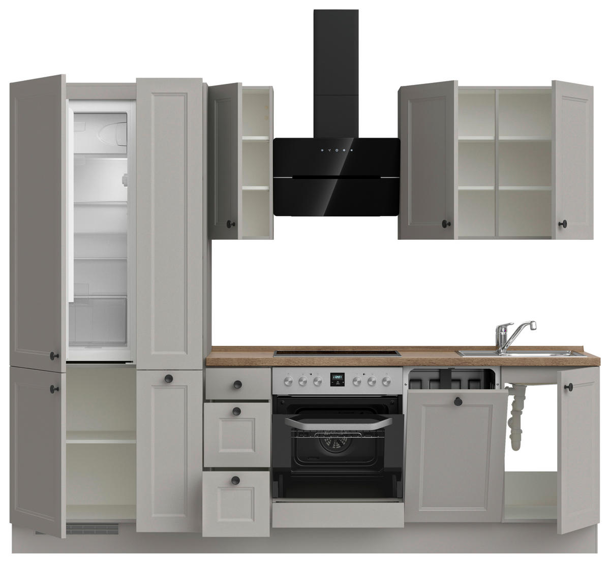 KÜCHENLEERBLOCK 270 cm   in Grau, Eiche dunkel  - Eiche dunkel/Schwarz, MODERN, Holzwerkstoff/Metall (270cm) - Nobilia