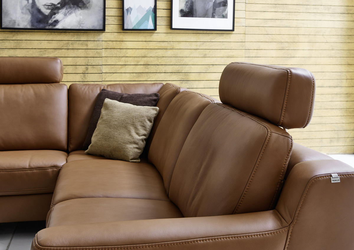 ECKSOFA in Echtleder Braun  235/259 cm  - Eichefarben/Braun, Design, Leder/Holz (235/259cm) - Valdera