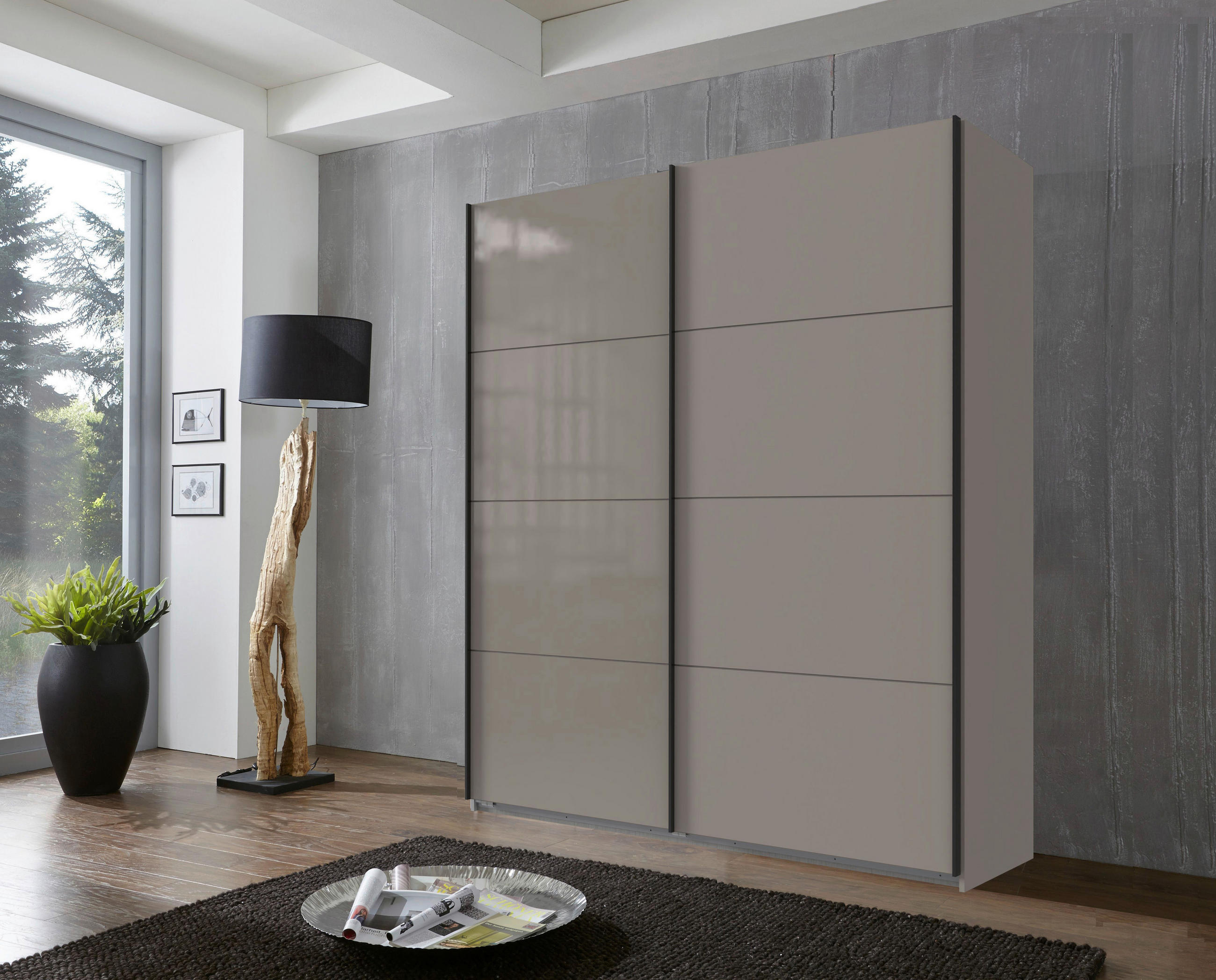 SCHWEBETÜRENSCHRANK 180/208/65 cm 2-türig Graphitfarben, Sahara  - Schwarz/Graphitfarben, Design, Glas/Holzwerkstoff (180/208/65cm) - Carryhome
