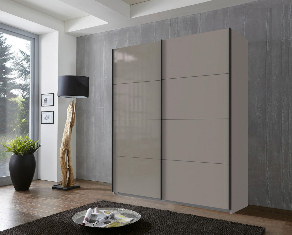 SCHWEBETÜRENSCHRANK  in Graphitfarben, Sahara  - Schwarz/Graphitfarben, Design, Glas/Holzwerkstoff (180/208/65cm) - Carryhome