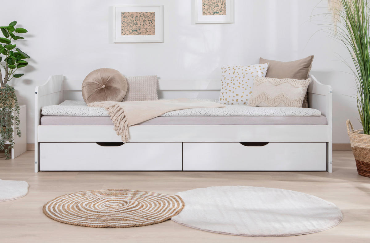 STAURAUMBETT 90/200 cm  in Weiss   - Weiss, Modern, Holz (90/200cm) - MID.YOU
