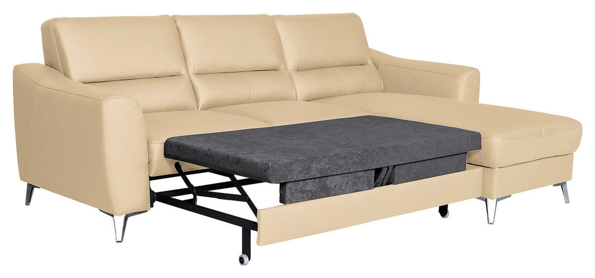 ECKSOFA in Lederlook Echtleder Beige  - Chromfarben/Beige, Design, Leder/Textil (241/168cm) - Livetastic