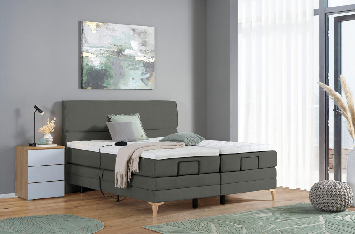 BOXSPRINGBETT 160/200 cm  in Grau  - Eichefarben/Grau, KONVENTIONELL, Holz/Textil (160/200cm) - Voleo